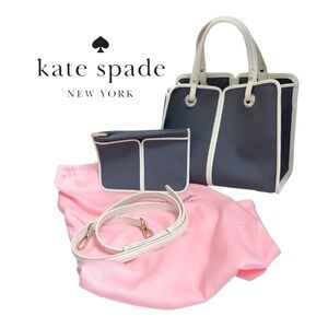 Kate Spade Sam Canvas Plunge Satchel Purse and Matching Wallet Blazer Blue EUC